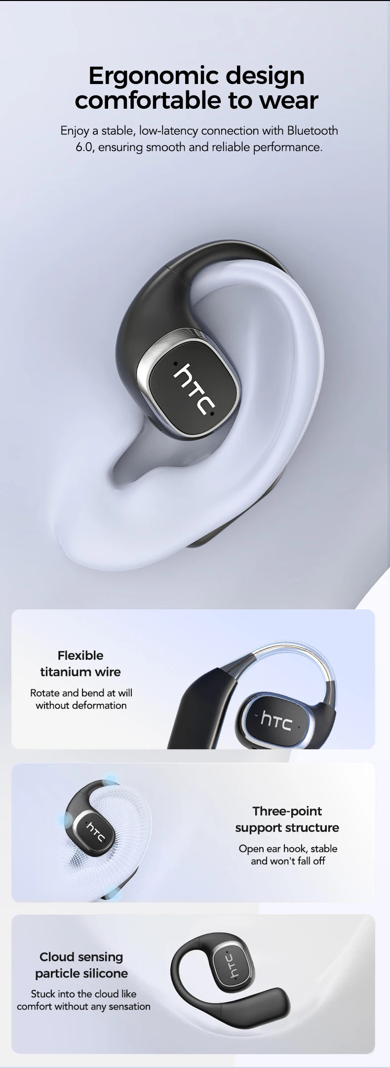 Translator HTC NE11 Bluetooth 6.0 OWS Wireless Headphones Translation Earphones Full-Color Touch Screen Ultra Long Battery Life