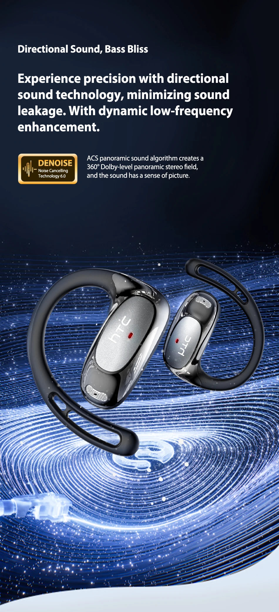 HTC NE35 Bluetooth V6.0 AI Translation Earphones OWS Sport Headphone Comfortable Ultra-light Earhook Wireless Headphone with Mic