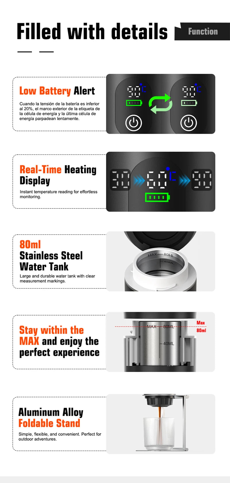 Foombthe Portable Espresso Coffee Machine With Digital Display 3-in-1 Capsule Coffee Maker for Car & Home Camping Coffee Maker