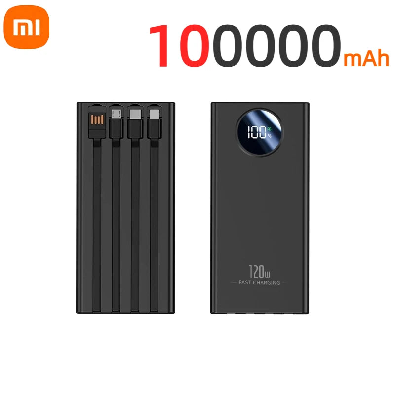 Xiaomi 120W 200000mAh Capacity Power Bank Large Capacity Super Fast Charging Portable Powerbank with 4 Wires for iPhone Huawei