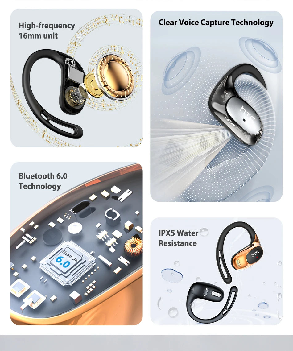 HTC NE35 Bluetooth V6.0 AI Translation Earphones OWS Sport Headphone Comfortable Ultra-light Earhook Wireless Headphone with Mic