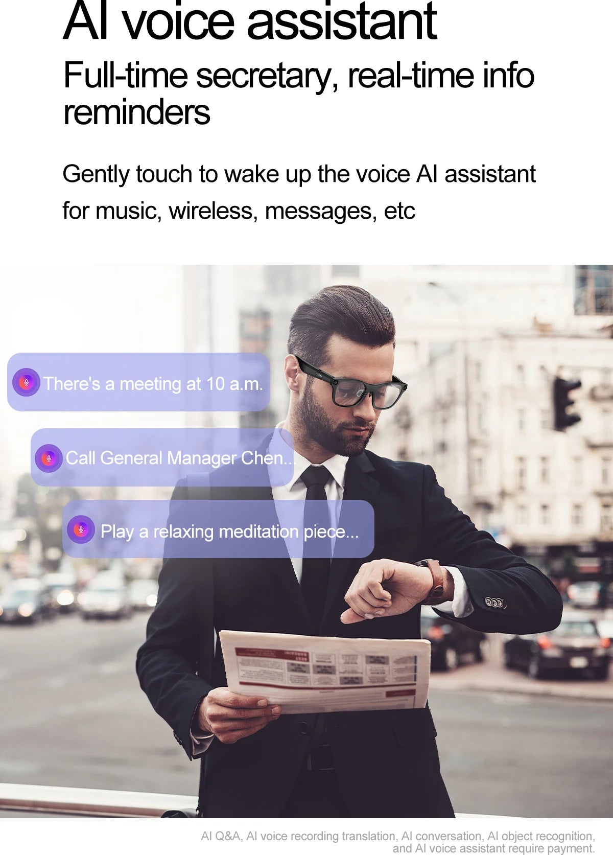 New OTA Upgrade Smart Glasses 1080P HD Camera Video Record AI Chat GPT Function Q&A Translation Wireless Call Women Men Eyeglass