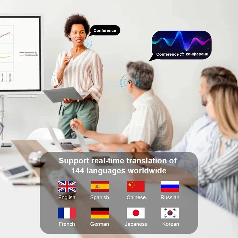 VIVO 3-in-1 AI Translator Earbuds 140 Languages Noise Cancelling Bluetooth 5.3 Headset Instant Translator Smart Voice Real Time