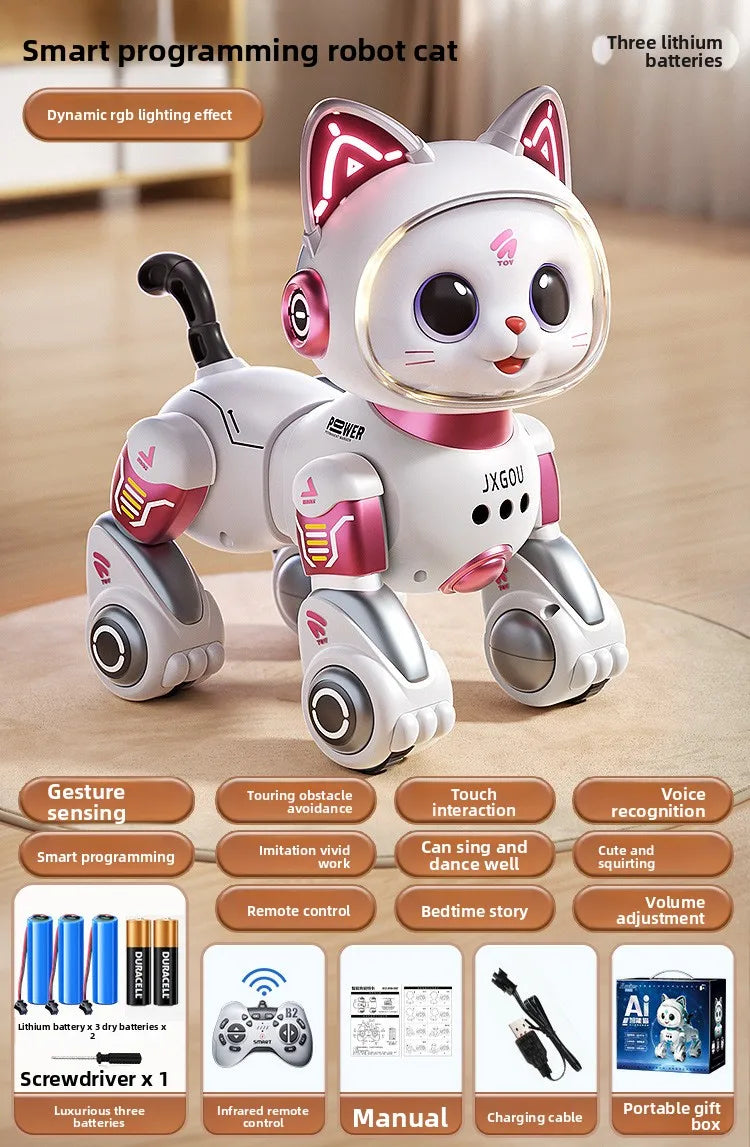 Smart Robotic Cat Toy - Interactive Walking & Meowing Robot for 1-3 Year Old Boys/Girls w/Remote Control