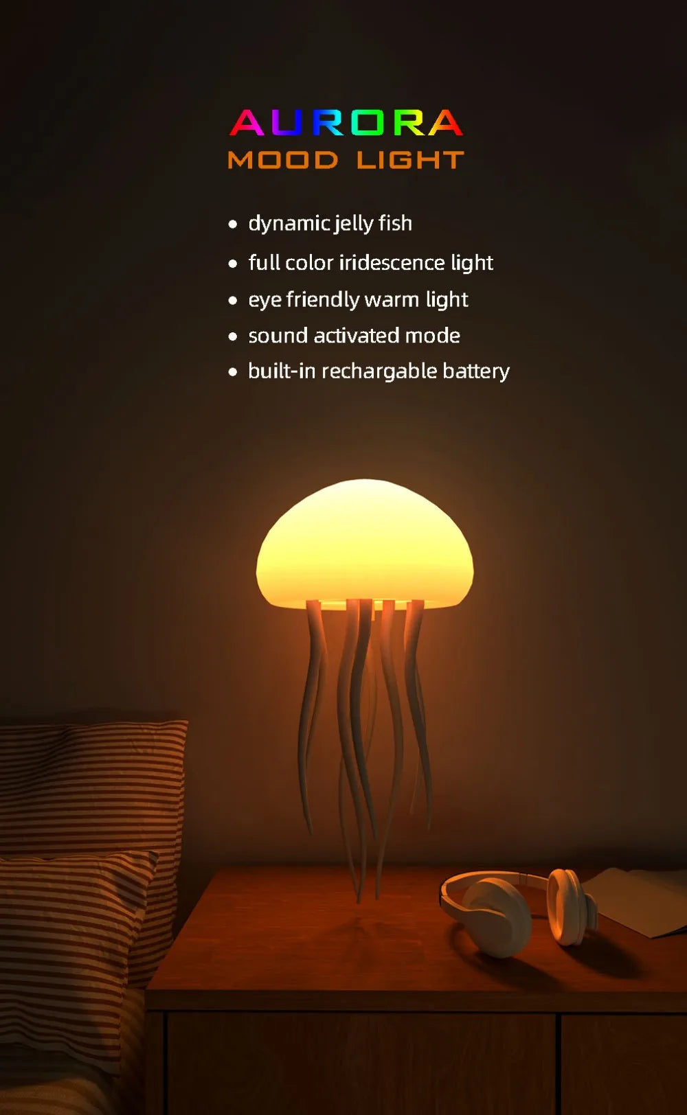 Jellyfish Cartoon Nihgt Light RGB Voice Control Jellyfish Bedside Lamp Type-C LED Night Lamp Upgraded Bluetooth Humidifier Model