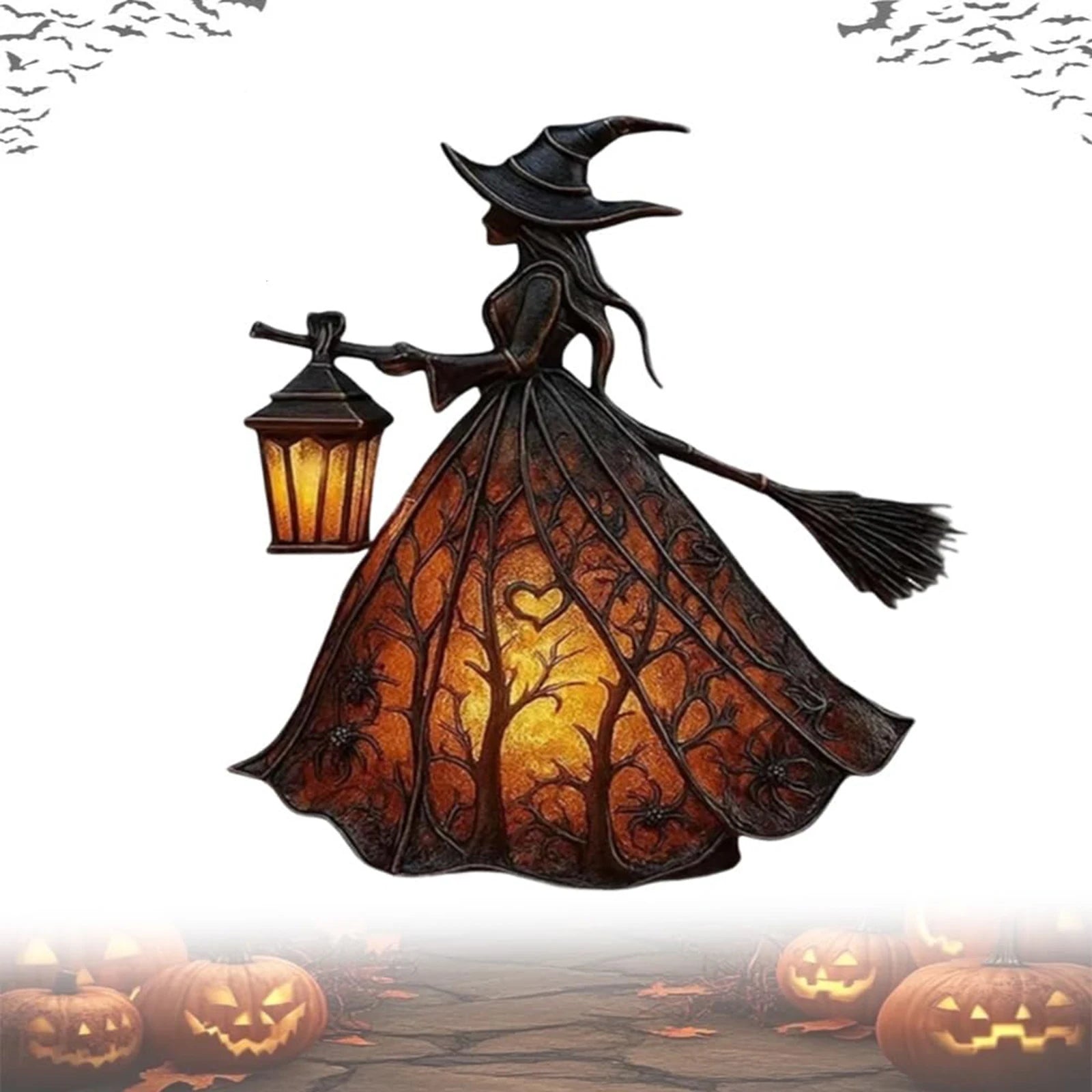 Halloween Witch Lamp Stained Gothic Witch Hat Led Lamp Spooky Decorative Standing Night Light Party Lighting Decorations