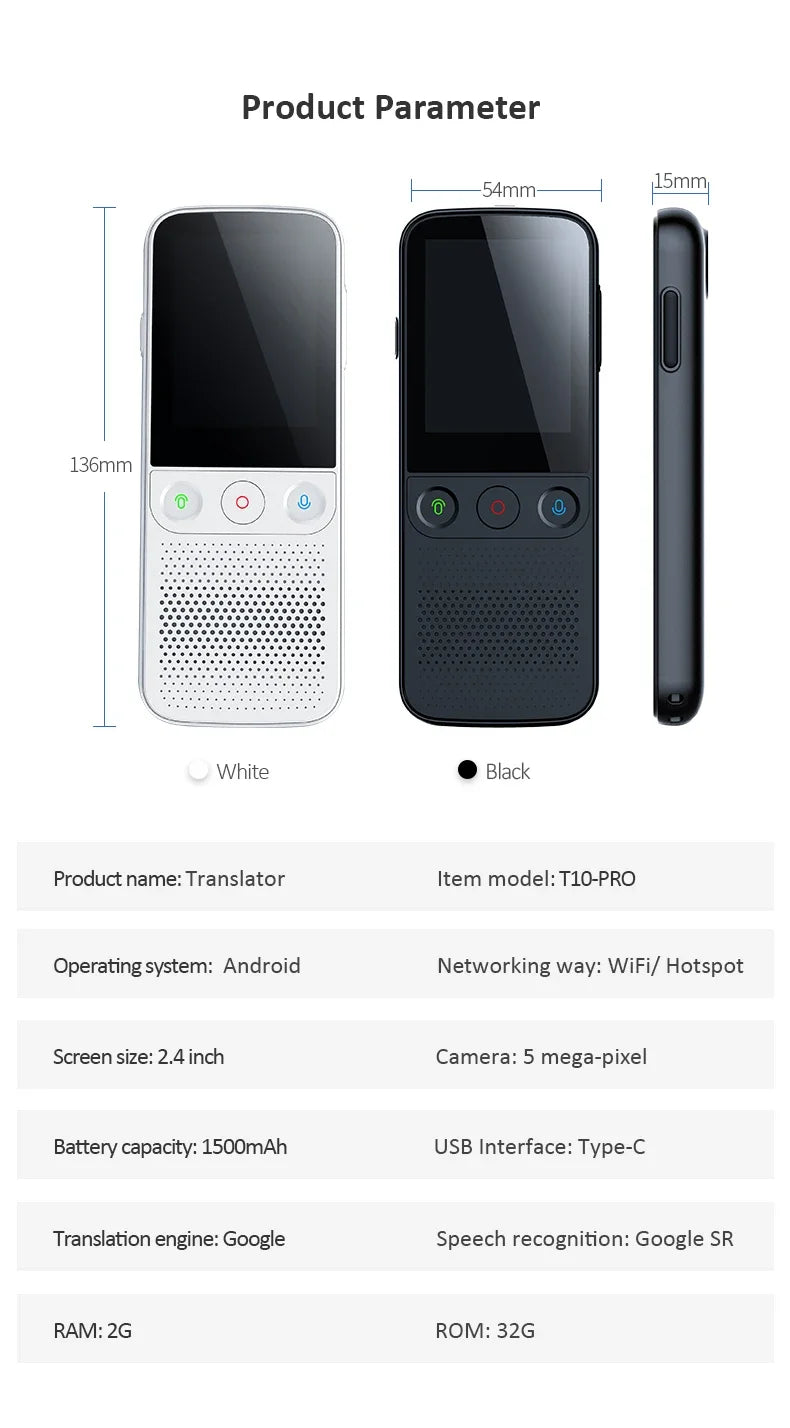 T11 Portable Audio Translator 138 Language Smart Translator Offline In Real Time Smart Voice AI Voice Photo Translator T10Pro