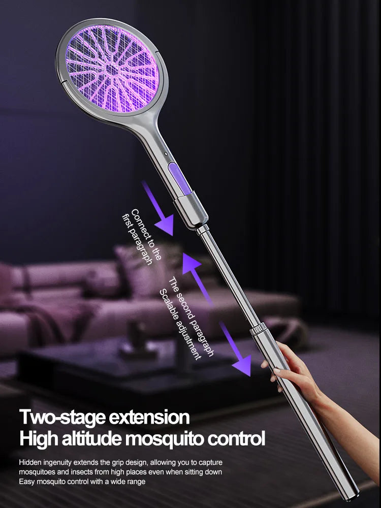 2025 Upgraded Telescopic Mosquito Killer Swatter 90° Rotatable & Wall-Mountable Extended Reach Electric Bug Zapper Home Garden