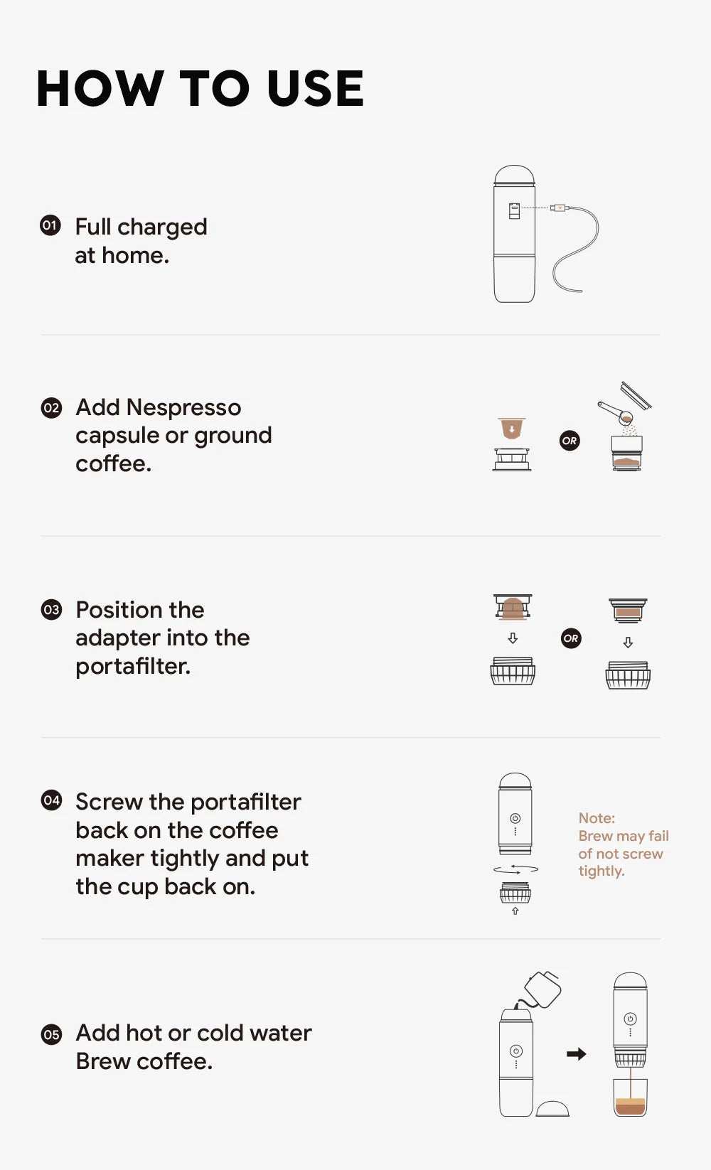 icafilas Portable Coffee Machine Wireless Electric Espresso Maker Fit Nespresso Capsule & Coffee Powder French Press Pot for Car