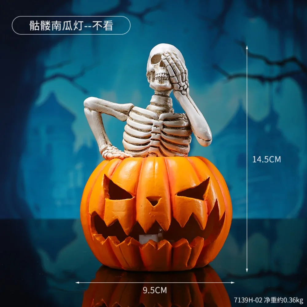 2025 Halloween Skeleton Pumpkin Lantern Ornament Halloween Party Funny Atmosphere Decoration Props Ghost Pumpkin Resin Crafts