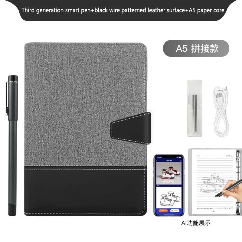 AI Bluetooth Digital Handwriting Note Book A5 Smart Sync Pen Diary Writing Set Cloud Notebook Drawing Writing Pads Playback Note