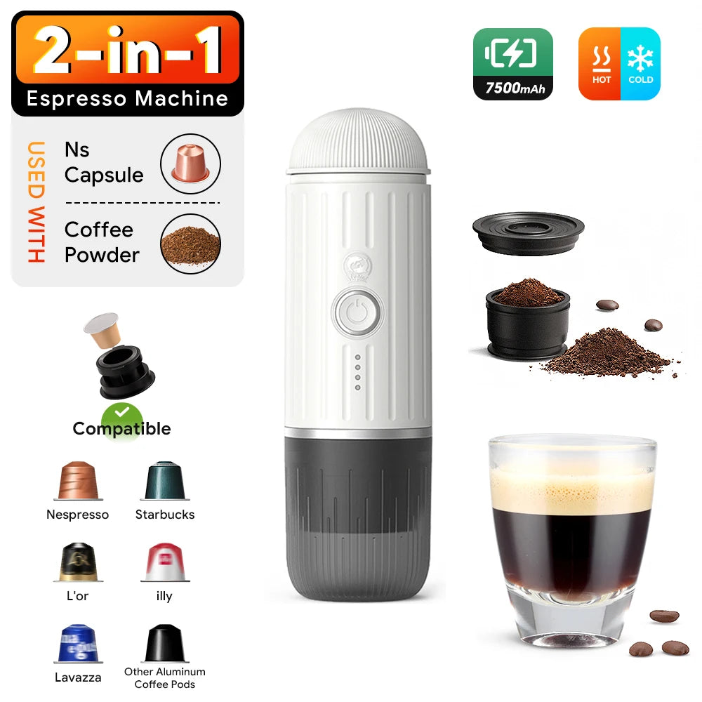 Auto Espresso Coffee Maker Portable Coffee Machine Wireless Electric Espresso Maker Fit Nespresso Capsule & Coffee Powder