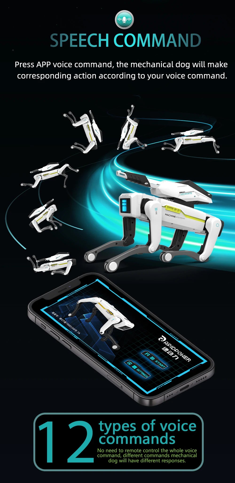 Teeggi Electric RC Intelligent Robot Dog Multifunction RC Mechanical Dog with turret Educational Toy Bionic Smart Robot Toy Gift