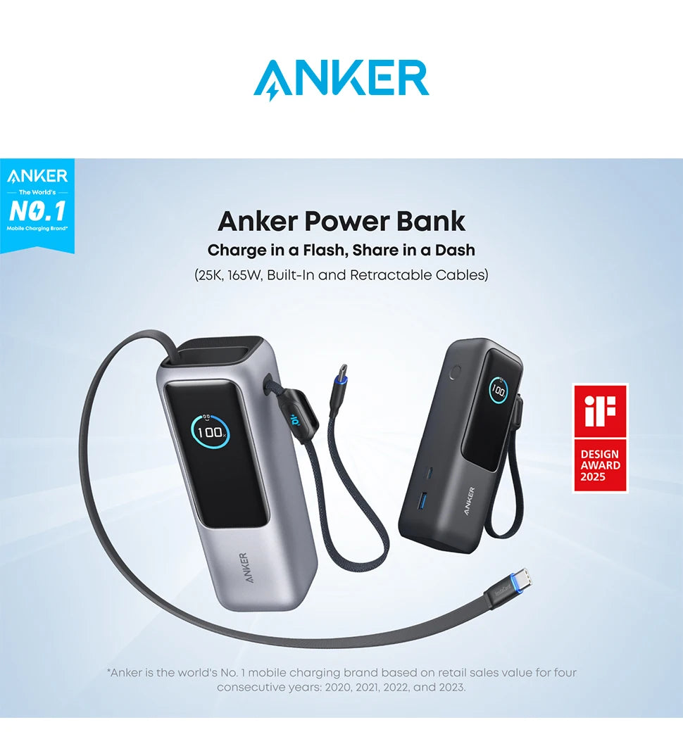 Anker Laptop Power Bank, zewnętrzna bateria 25 000 mAh Z 3 portami USB-C o mocy 100 W do ładowania wielu urządzeń