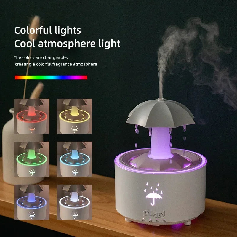 Cloud Rain Humidifier Raindrop Aroma Essential Oil Diffuserremote Control Night Light Desktop Fountain Water Drop Sound For Home