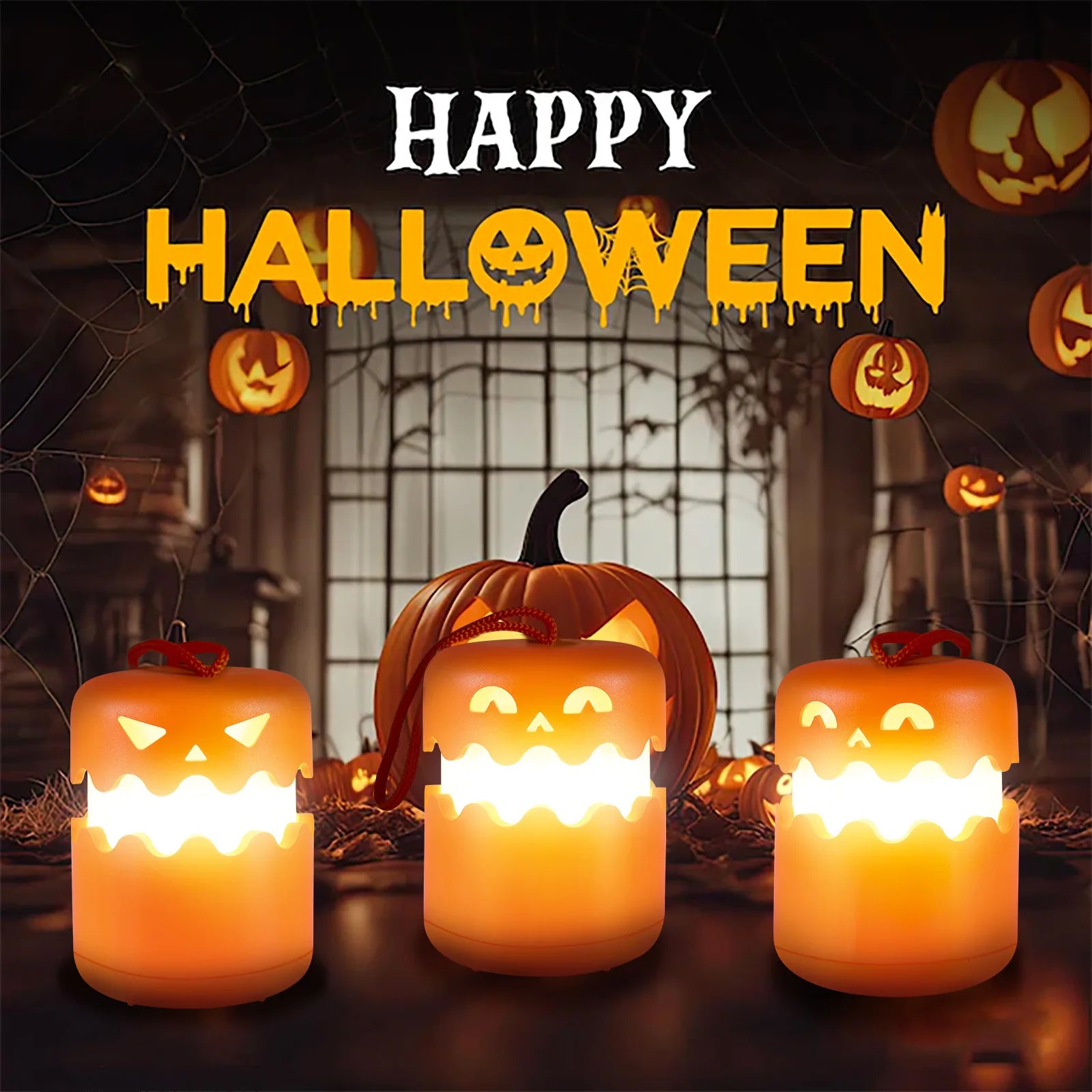 Halloween Night Light Foldable Pumpkin Lantern with Hanging Rope Halloween Party Decorations Atmosphere LED Night Light 할로윈