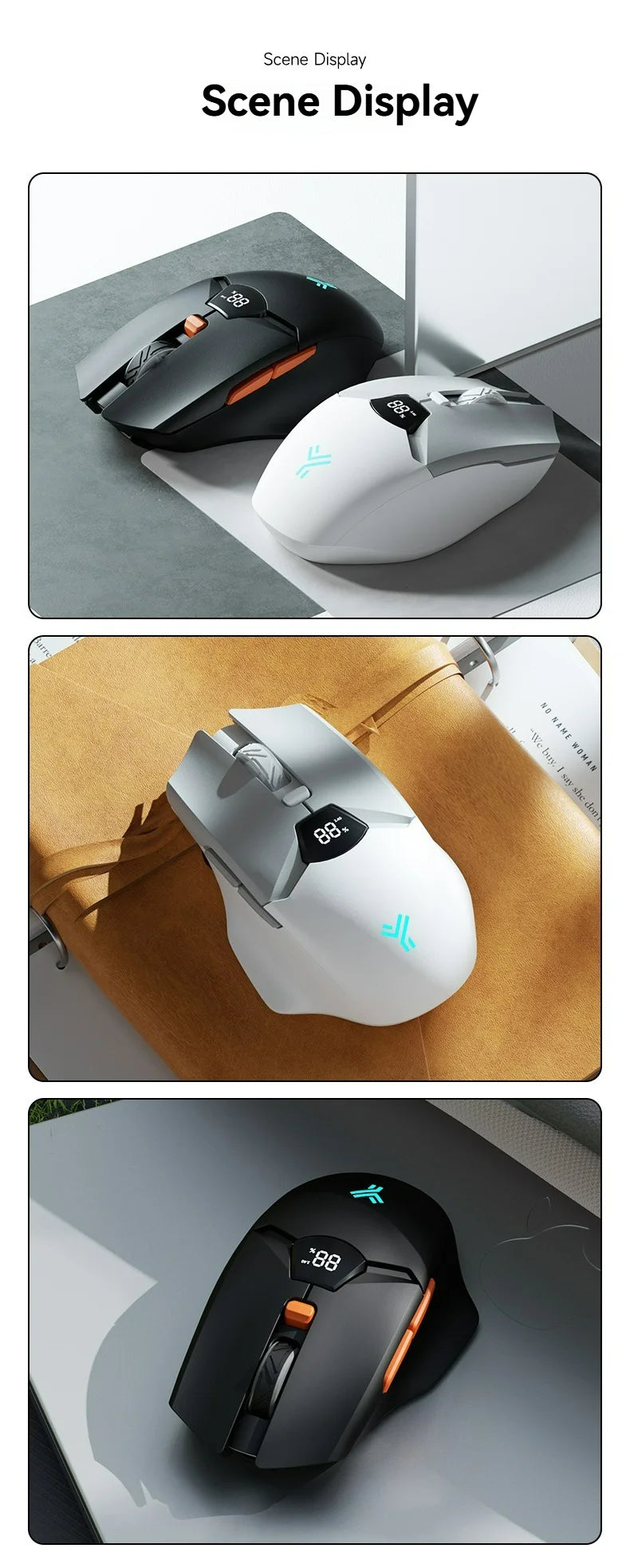 Wireless Bluetooth Mouse, Smart Screen Display, Dual Mode Mute Button, 600mAh Lithium Battery, Office Mouse for Tablet, Notebook
