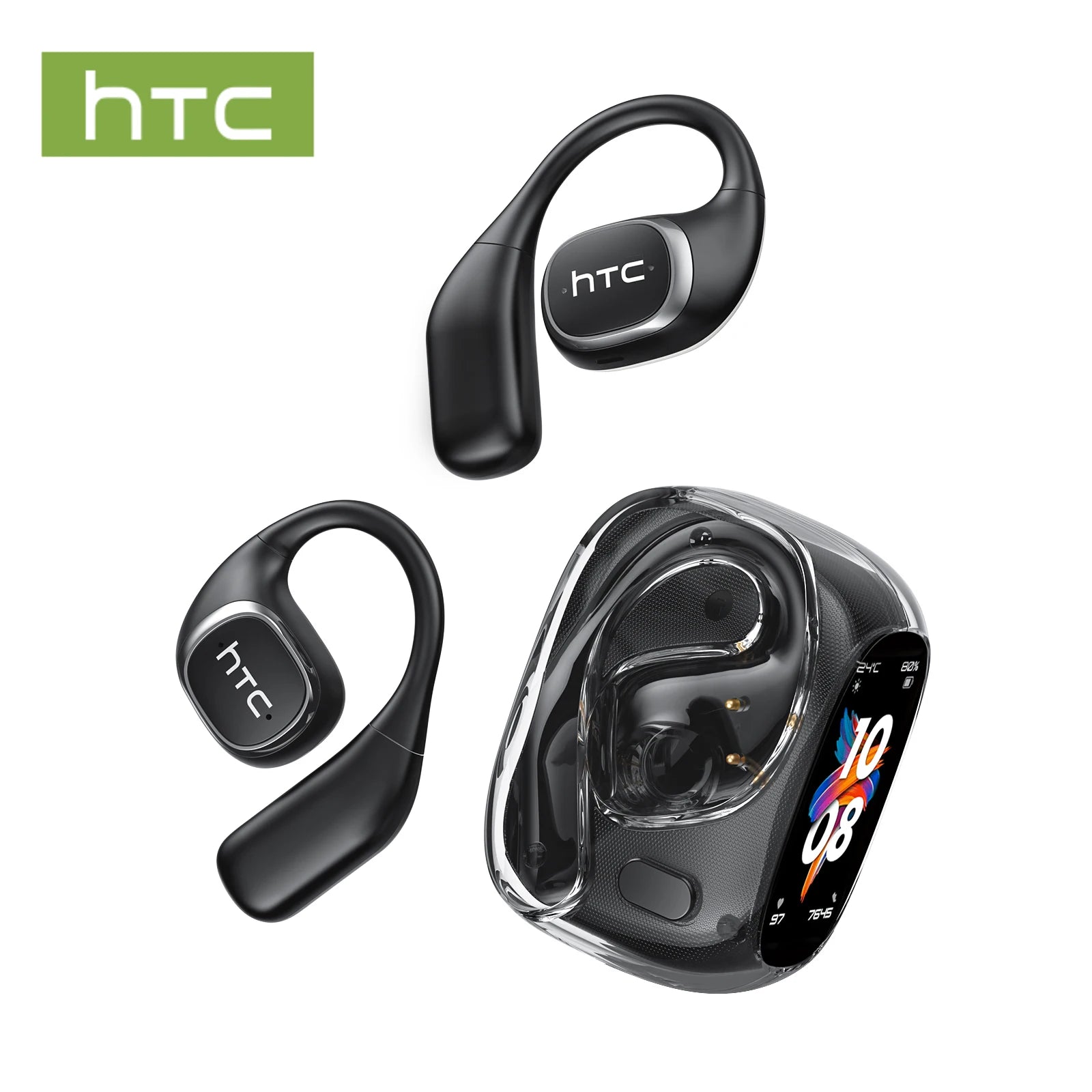Translator HTC NE11 Bluetooth 6.0 OWS Wireless Headphones Translation Earphones Full-Color Touch Screen Ultra Long Battery Life