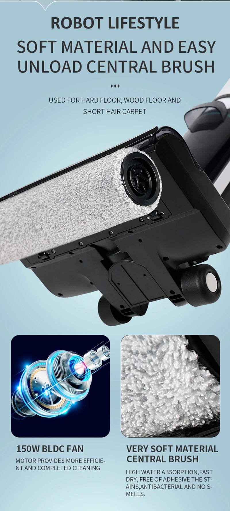 Wet Dry Vacuum Cleaner Cordless handhed Cleaning Robot Wireless RL8Pro Voice Assistant Low Noise 14000Pa Suction Battery 4000mAh