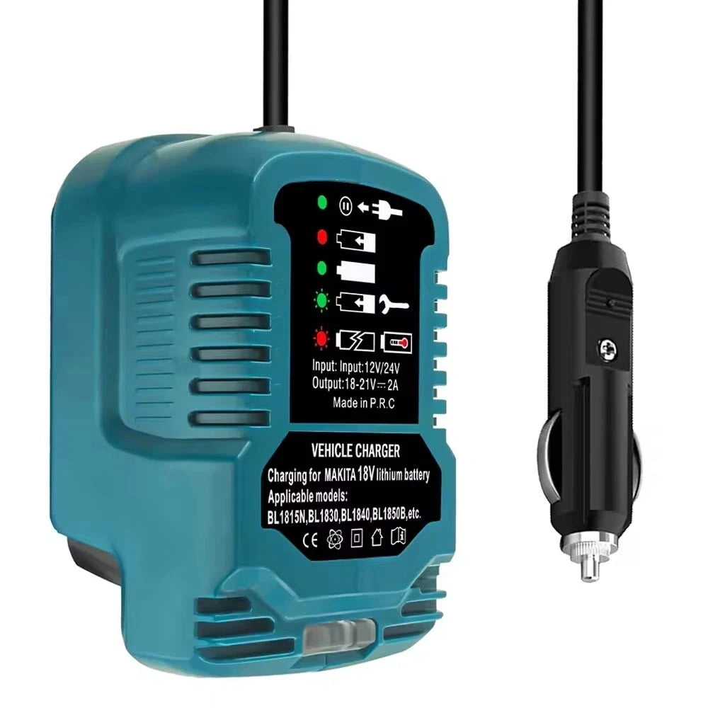 For Makita 18V Lithium Battery Charger With Cigarette Lighter Plug LED Indicator Mini Vehicle Charger for Makita BL1850 BL1830