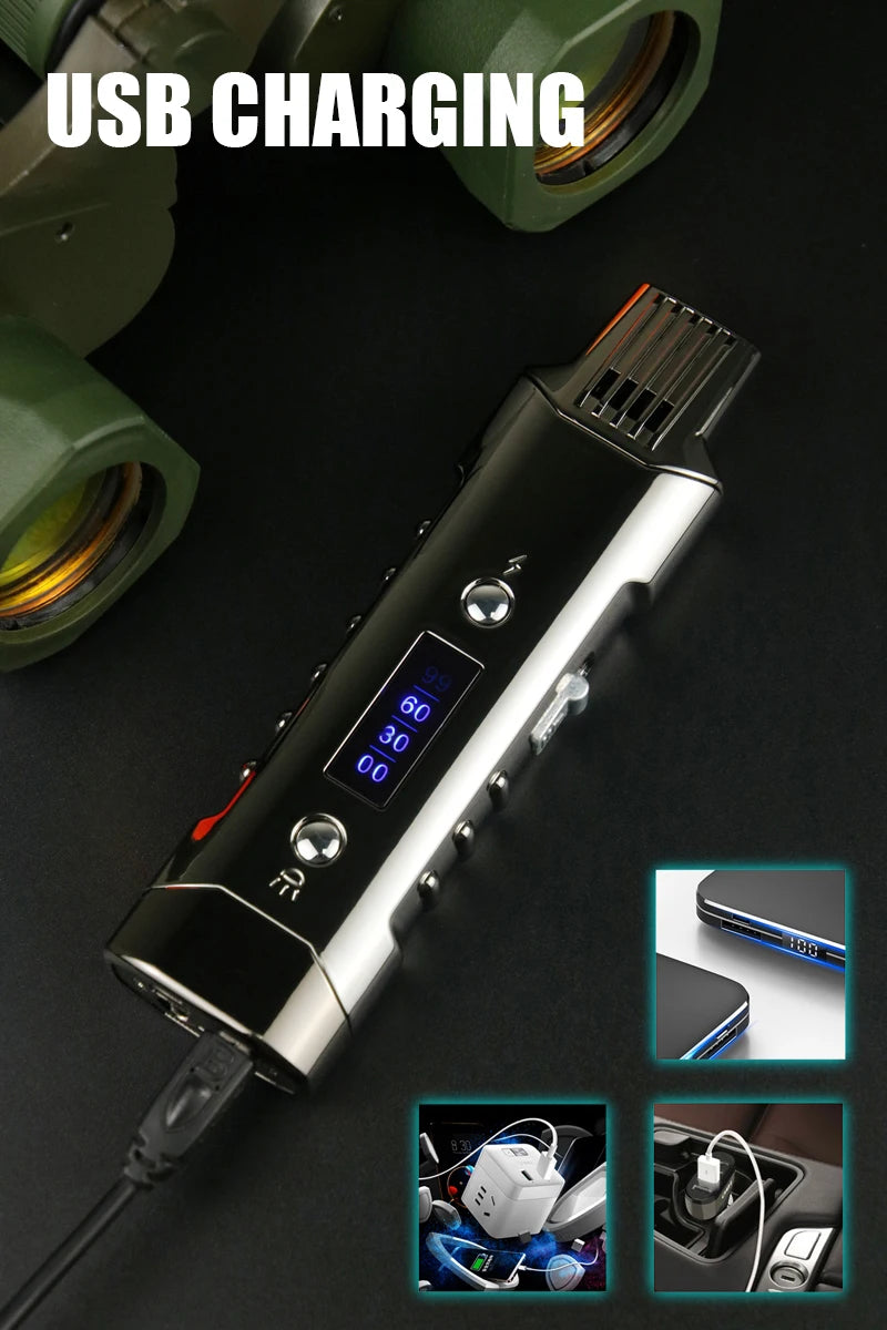 Multifunctional Gas And Electric Lighter  Double Arc  Double Blue Flame White Night Light With Power Display Outdoor Windproof