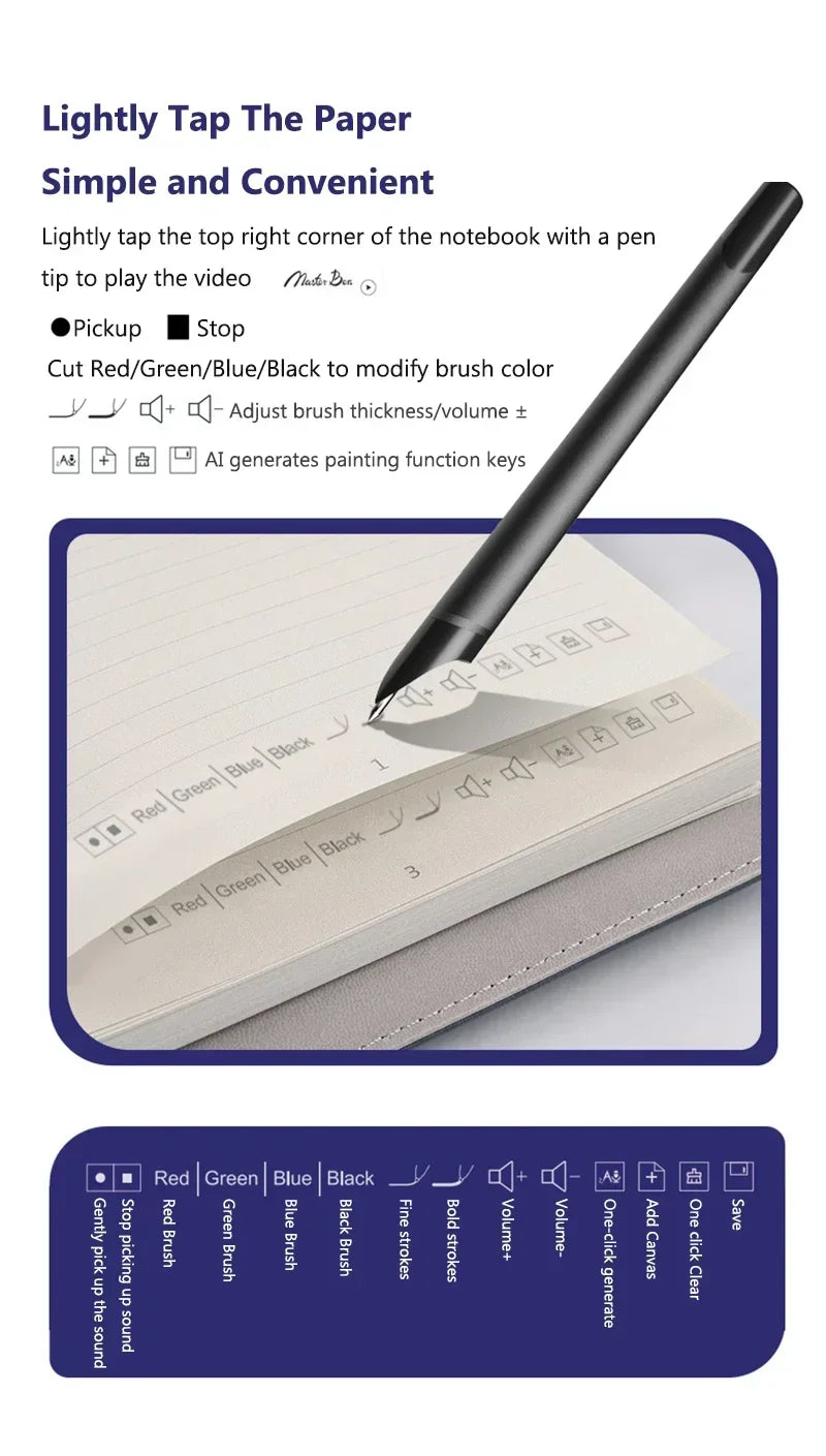 AI Bluetooth Digital Handwriting Note Book A5 Smart Sync Pen Diary Writing Set Cloud Notebook Drawing Writing Pads Playback Note