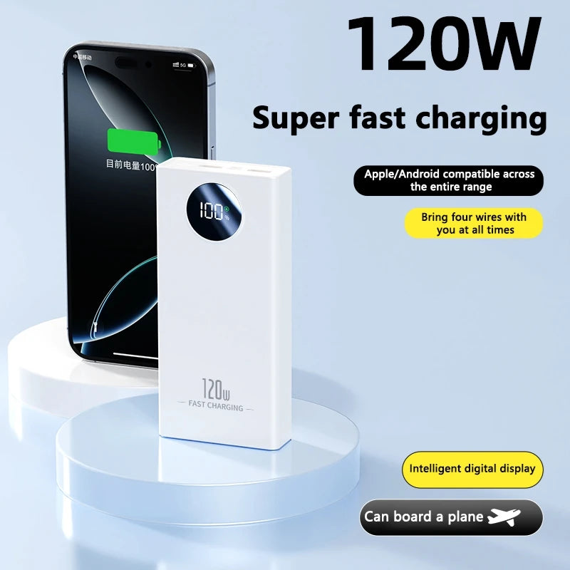 Xiaomi 120W 200000mAh Capacity Power Bank Large Capacity Super Fast Charging Portable Powerbank with 4 Wires for iPhone Huawei