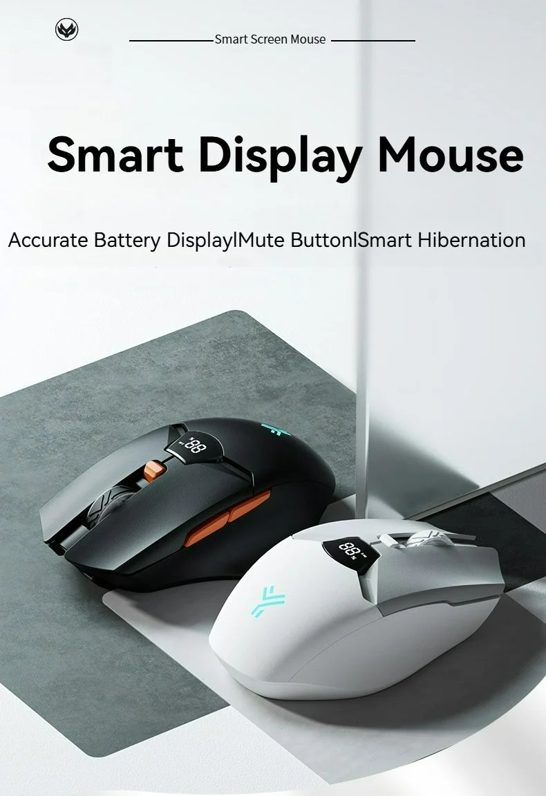 Wireless Bluetooth Mouse, Smart Screen Display, Dual Mode Mute Button, 600mAh Lithium Battery, Office Mouse for Tablet, Notebook