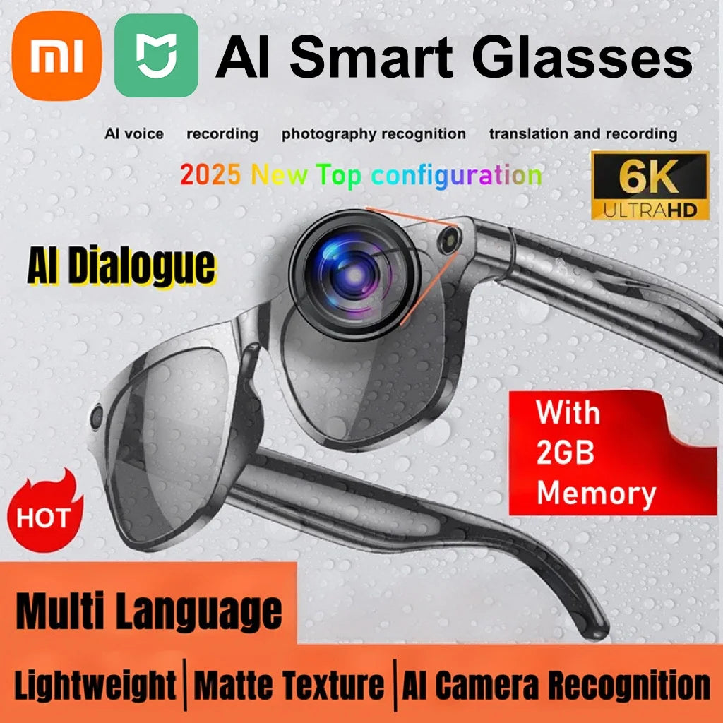 XIAOMI MIJIA 6K HD AI Smart Glasses Chat 260Mah Battery Voice Assistant Control GPT 100MP Camera Bluetooth Call  Smart Glasses