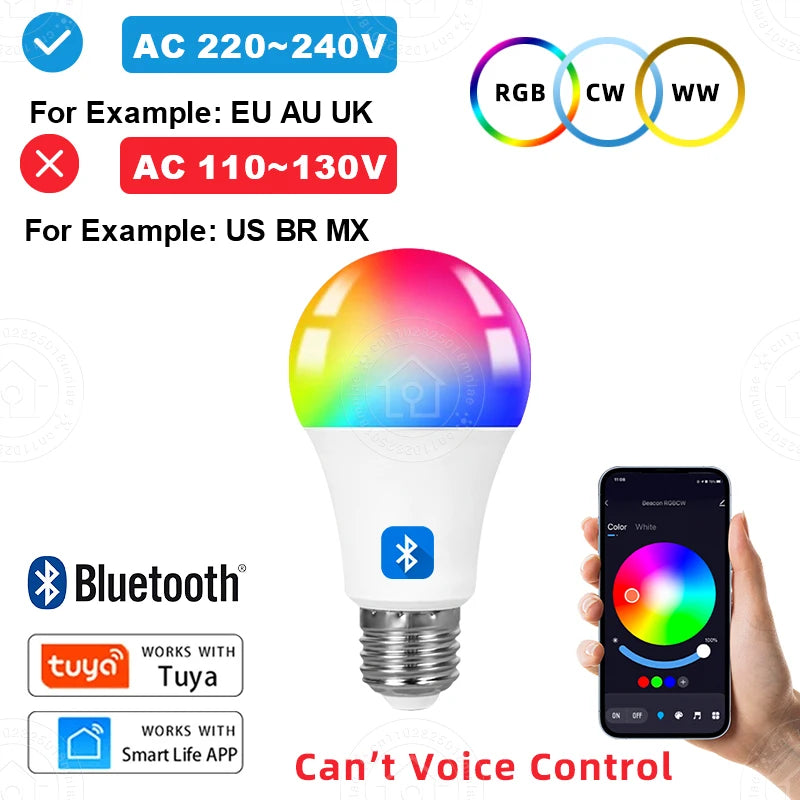 Tuya Smart LED Bulb E27 Smart Life APP Control Dimmable Light Bluetooth RGB Lamp 220-240V Bedroom Decoration Party Lighting 9W