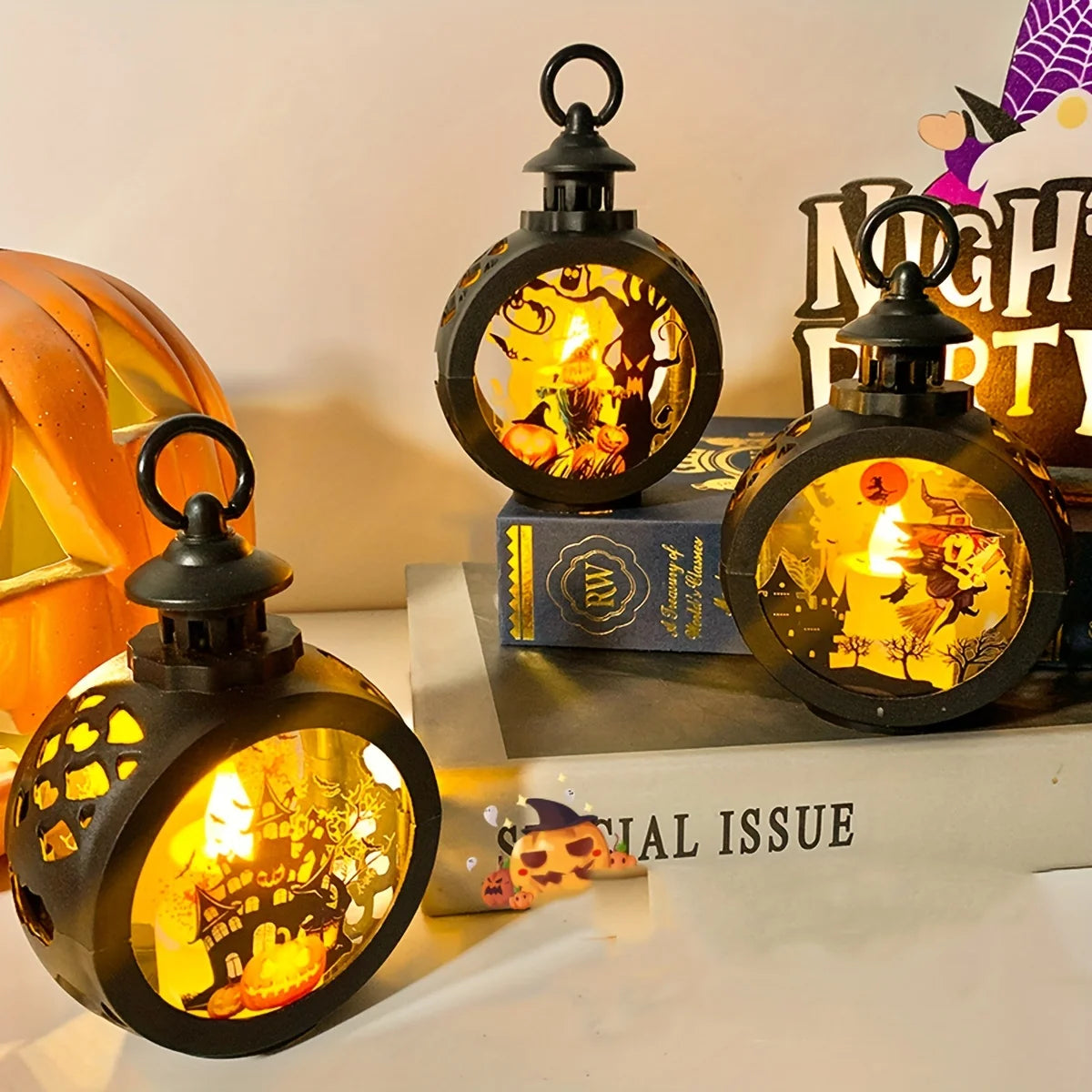 Halloween Oil Lamp,LED Electronic Wax Candle Light,Handheld Lantern,Party Atmosphere Props,Luminous Ornaments