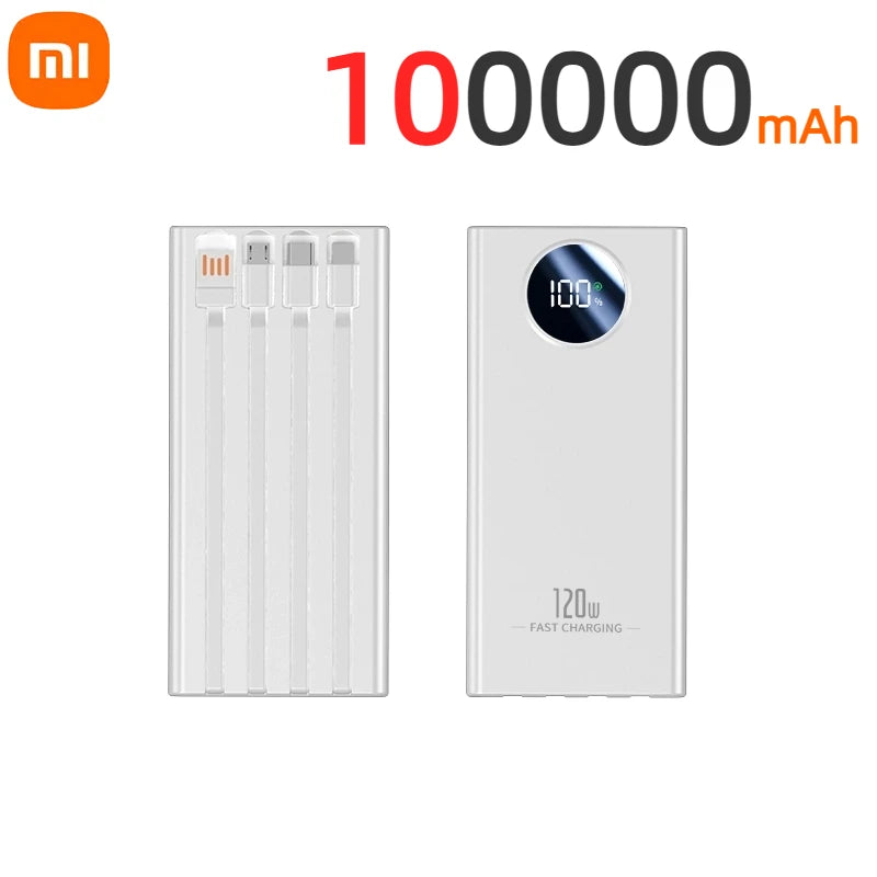 Xiaomi 120W 200000mAh Capacity Power Bank Large Capacity Super Fast Charging Portable Powerbank with 4 Wires for iPhone Huawei