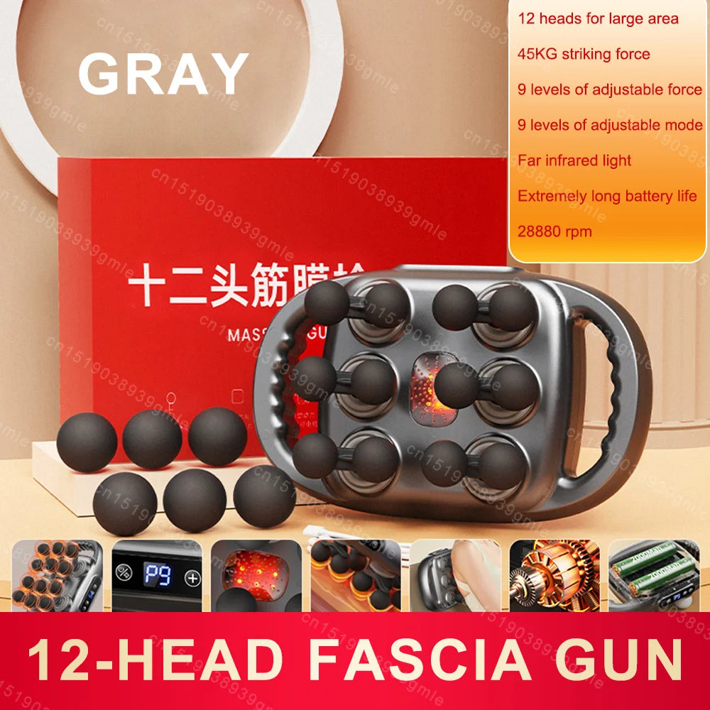 Fascia Gun 12/8 Heads Electric Massage Gun Muscle Relaxation High Frequency Back Massage Deep Tissue Muscle Fascia Massage Gun