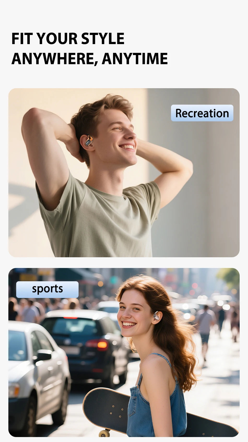 HTC NE35 Bluetooth V6.0 AI Translation Earphones OWS Sport Headphone Comfortable Ultra-light Earhook Wireless Headphone with Mic