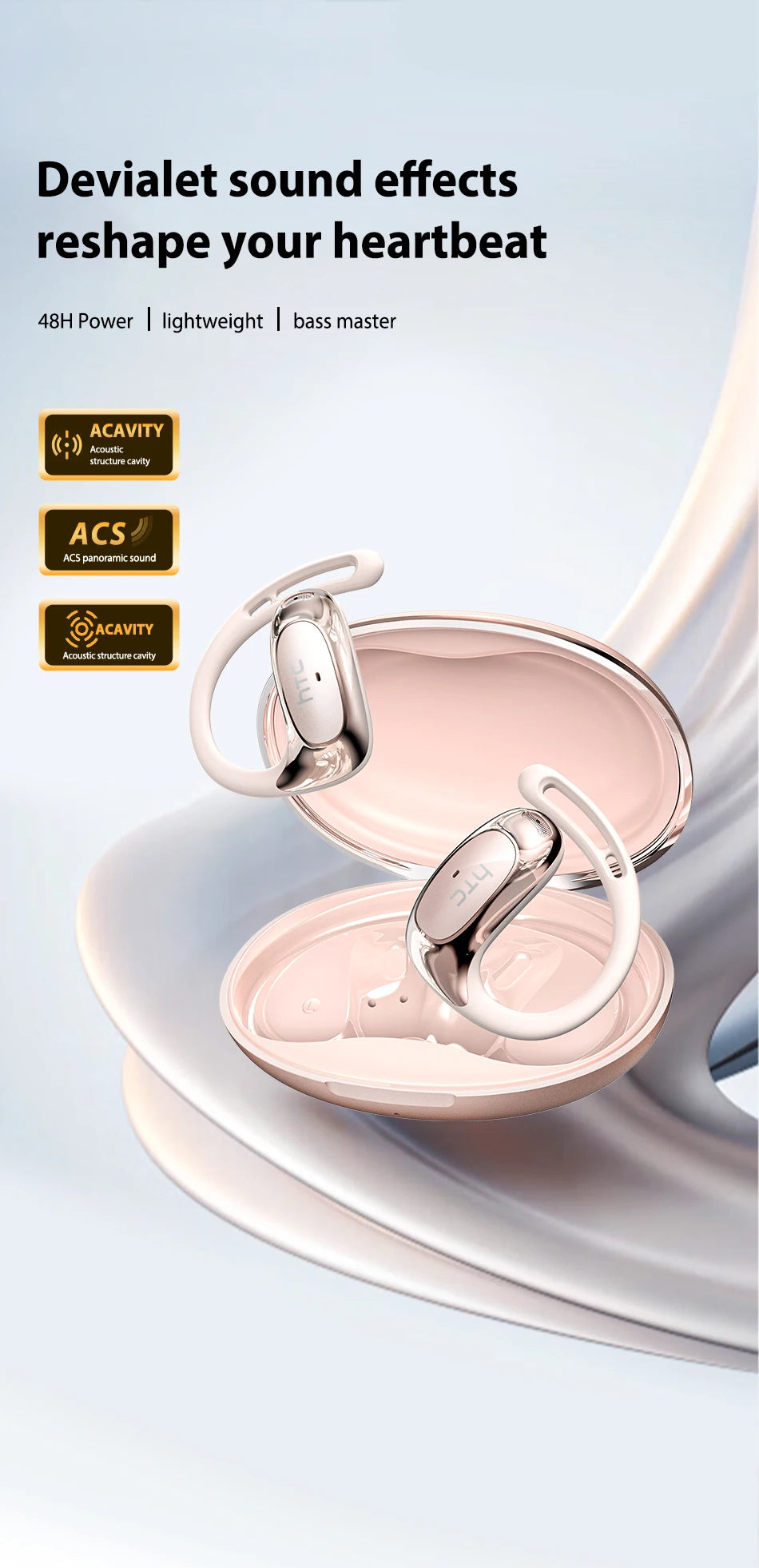 HTC NE35 Bluetooth V6.0 AI Translation Earphones OWS Sport Headphone Comfortable Ultra-light Earhook Wireless Headphone with Mic