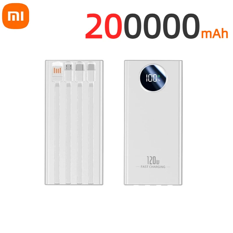 Xiaomi 120W 200000mAh Capacity Power Bank Large Capacity Super Fast Charging Portable Powerbank with 4 Wires for iPhone Huawei