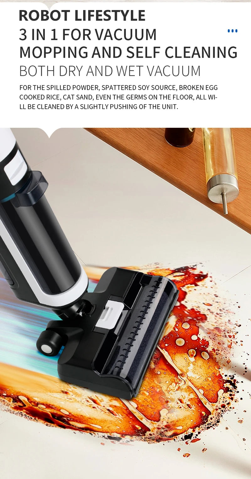 Wet Dry Vacuum Cleaner Cordless handhed Cleaning Robot Wireless RL8Pro Voice Assistant Low Noise 14000Pa Suction Battery 4000mAh