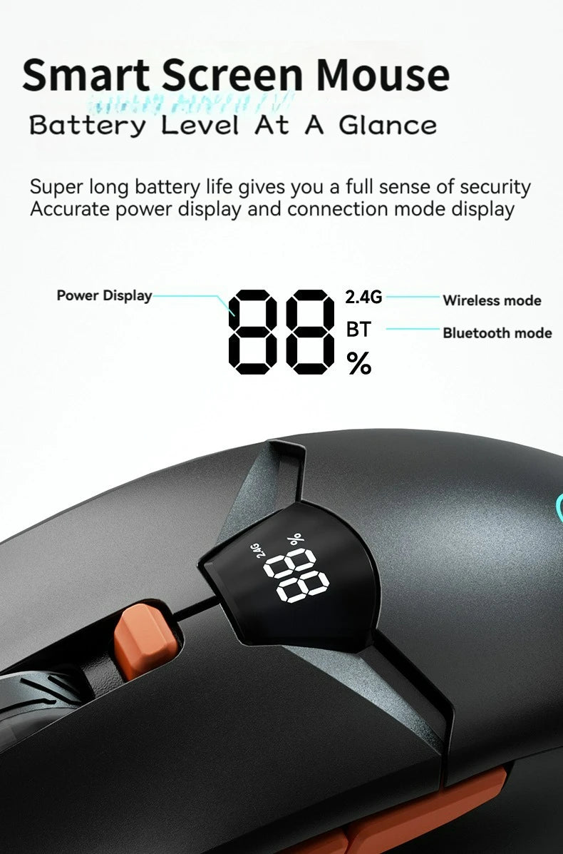 Wireless Bluetooth Mouse, Smart Screen Display, Dual Mode Mute Button, 600mAh Lithium Battery, Office Mouse for Tablet, Notebook