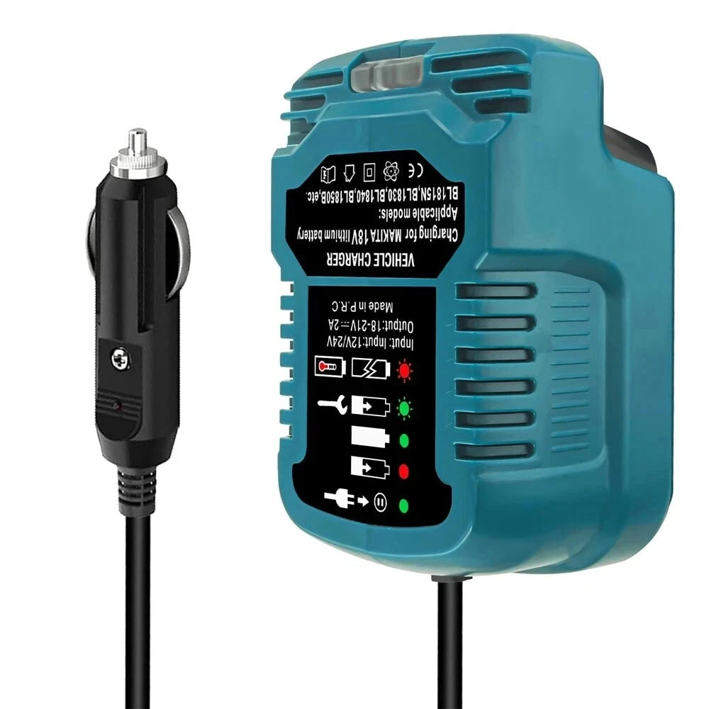 For Makita 18V Lithium Battery Charger With Cigarette Lighter Plug LED Indicator Mini Vehicle Charger for Makita BL1850 BL1830