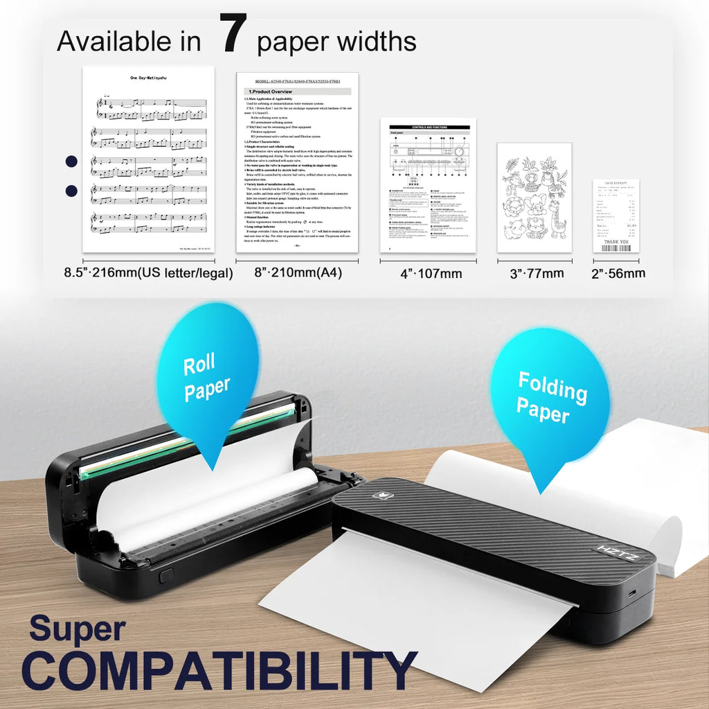 Inkless Portable A4 Thermal Printer Bluetooth PDF Excel Word Document Printing Machine Paper Roll For Office Work Home School