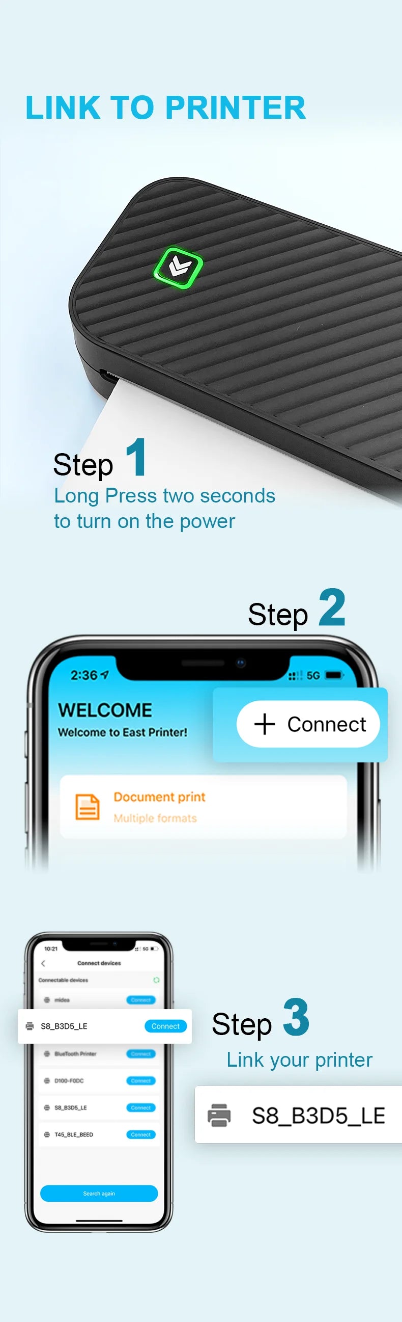 Inkless Portable A4 Thermal Printer Bluetooth PDF Excel Word Document Printing Machine Paper Roll For Office Work Home School
