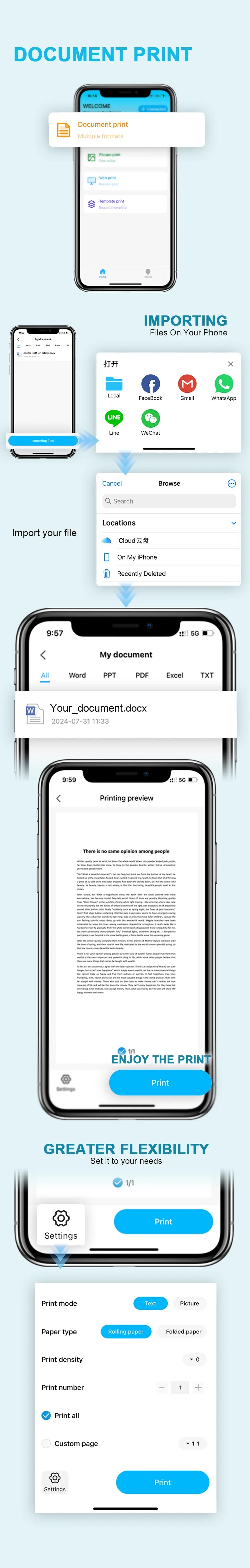 Inkless Portable A4 Thermal Printer Bluetooth PDF Excel Word Document Printing Machine Paper Roll For Office Work Home School