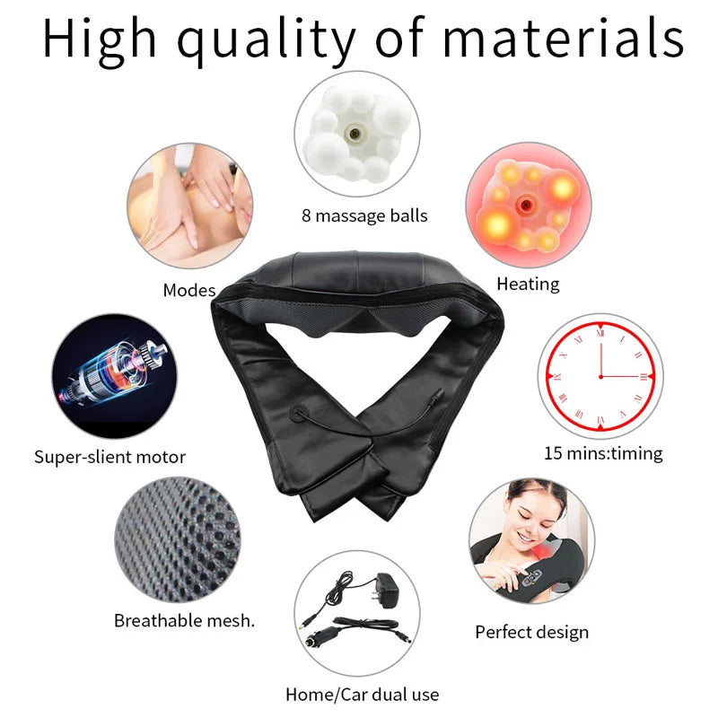 Home Car Electrical Body Neck Massager Back Relaxation Massagem U Shape Shoulder Shiatsu Infrared heated 3D Kneading Shawl belt