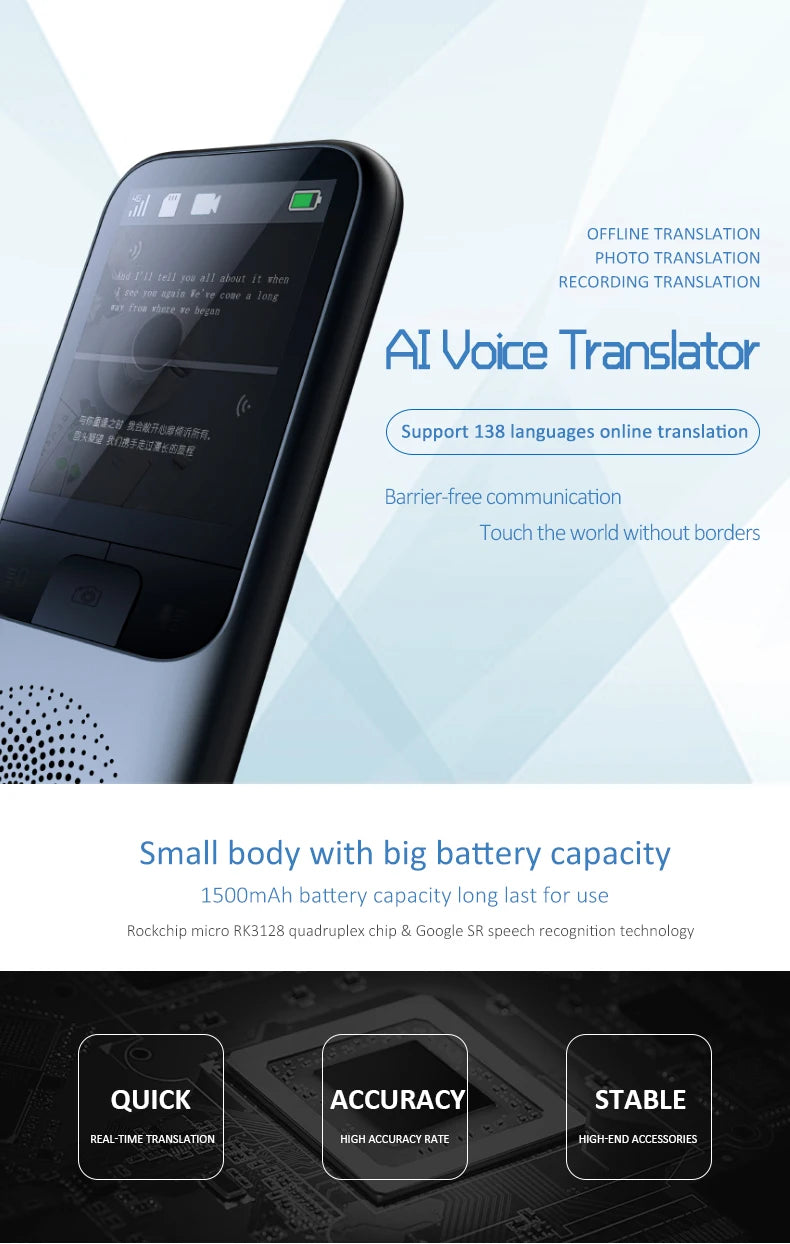 T11 Portable Audio Translator 138 Language Smart Translator Offline In Real Time Smart Voice AI Voice Photo Translator T10Pro