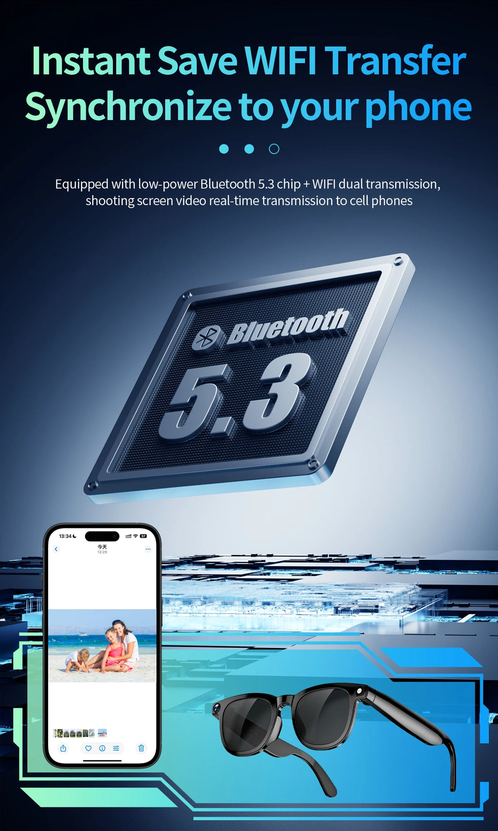 AI Smart Translate Glasses Photography Video Wifi Transmission Bluetooth Call Music Play Smart Glasses for Studying Travaling