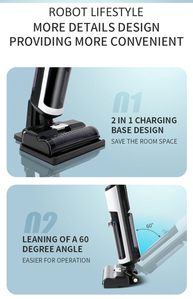 Wet Dry Vacuum Cleaner Cordless handhed Cleaning Robot Wireless RL8Pro Voice Assistant Low Noise 14000Pa Suction Battery 4000mAh