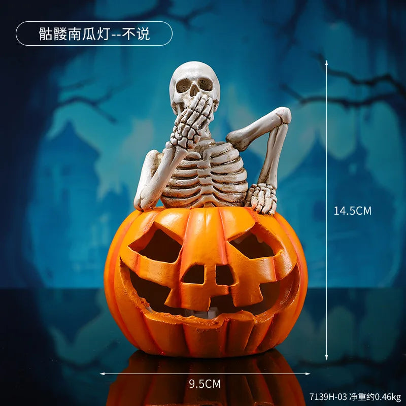2025 Halloween Skeleton Pumpkin Lantern Ornament Halloween Party Funny Atmosphere Decoration Props Ghost Pumpkin Resin Crafts