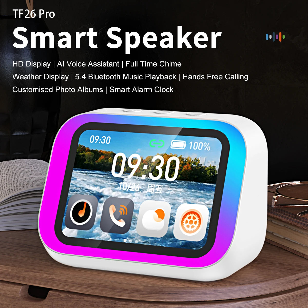 Smart Bluetooth Speaker Lntelligent Large-Screen Weather Temperature Display Table Speaker Clock Bedroom Decor  Voice Assistant