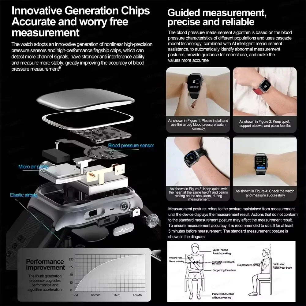 New Precise Detection Blood Pressure Smart Watch Air Pump Airbag Heart Rate ECG Health Bracelet BT Call Watches Men For Xiaomi