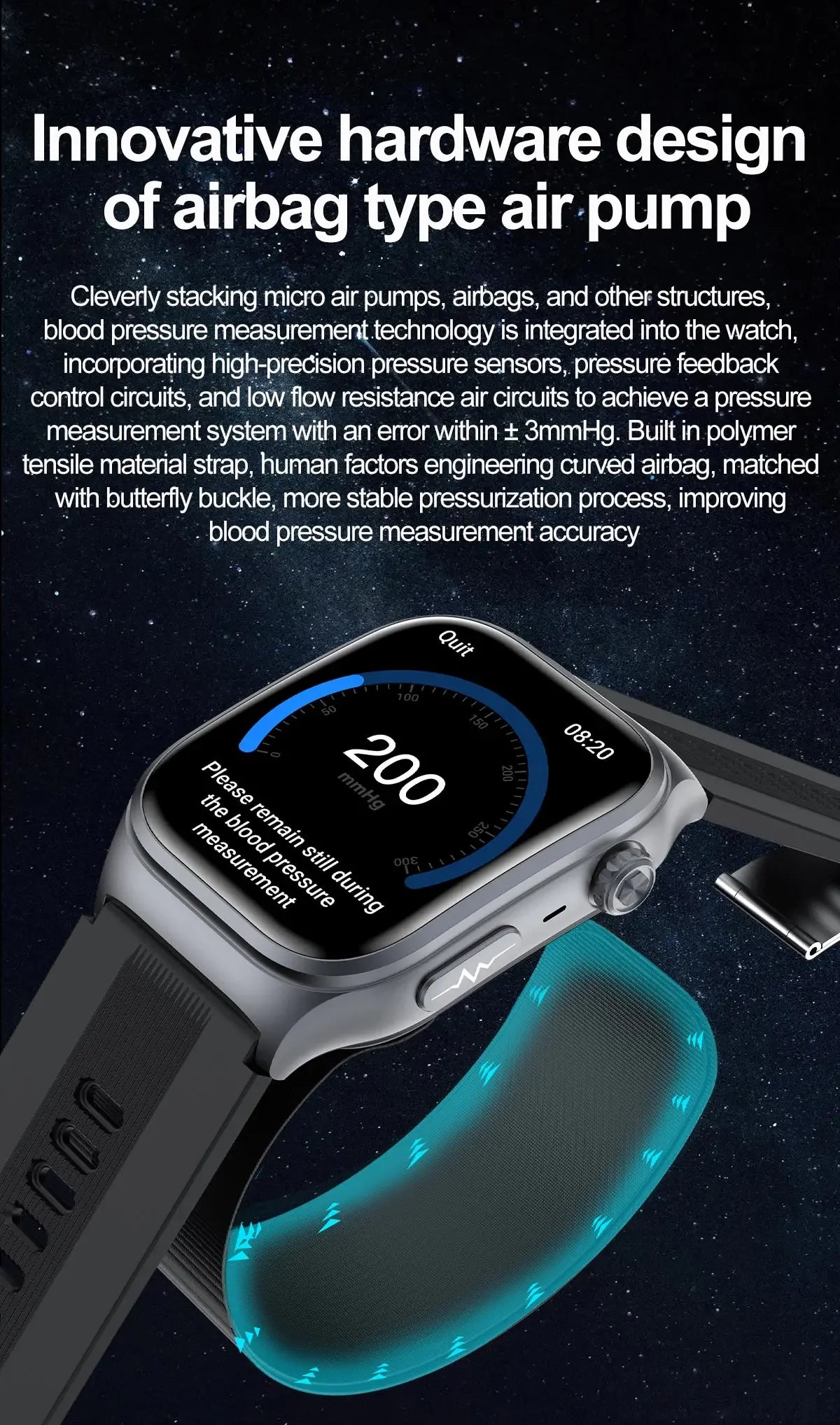 New Precise Detection Blood Pressure Smart Watch Air Pump Airbag Heart Rate ECG Health Bracelet BT Call Watches Men For Xiaomi
